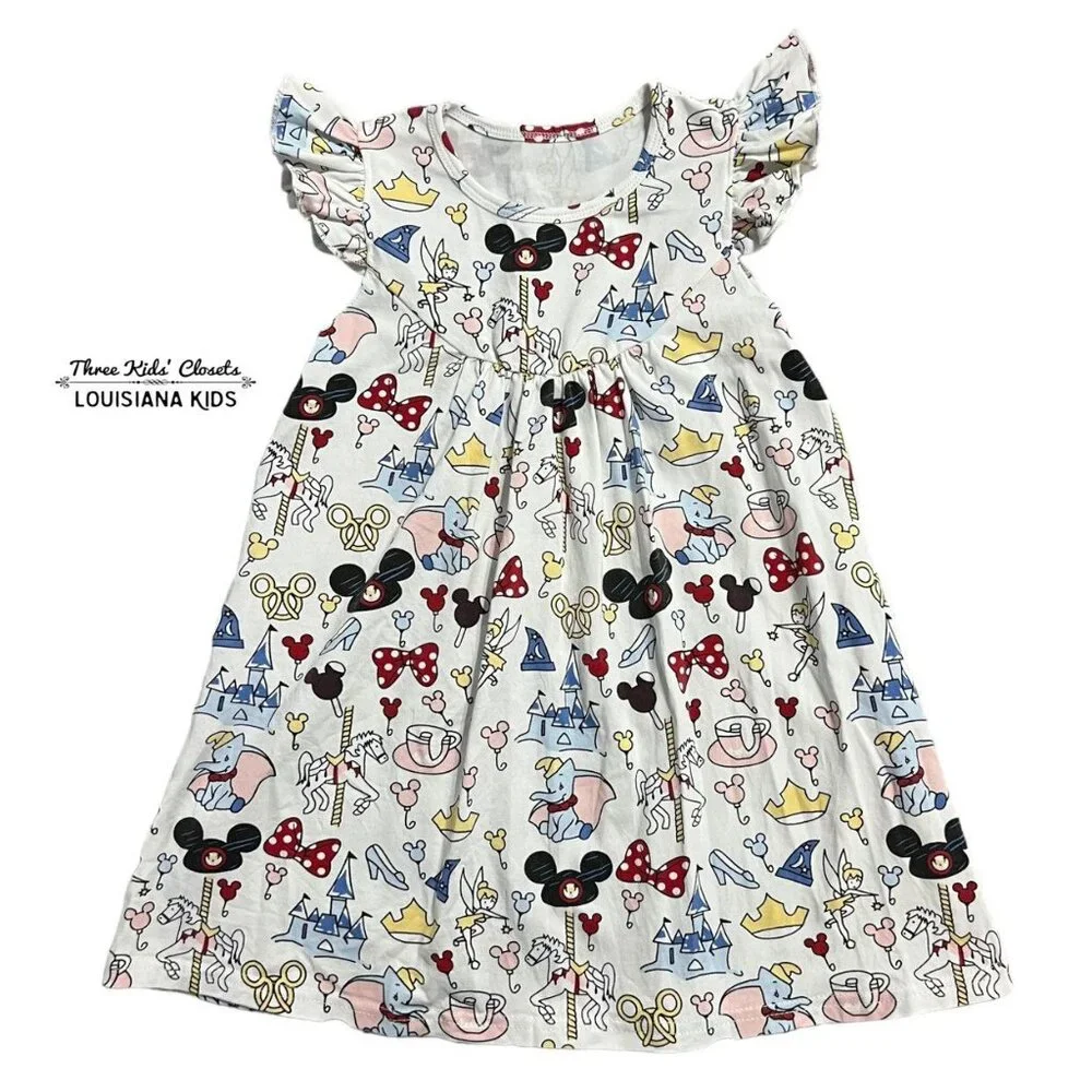 Disney World Print Sz 110 (4-5Y) Cotton Dress